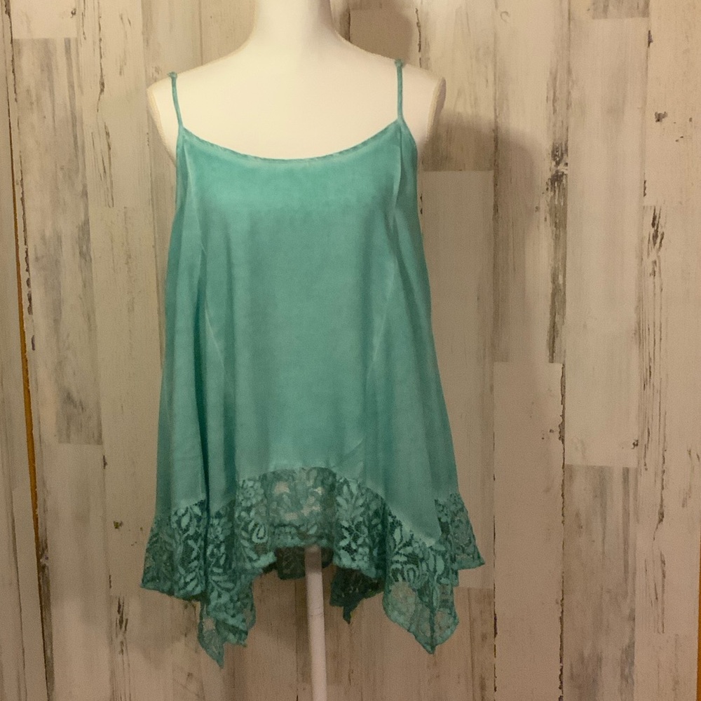 Elegant Teal Lace Hem Women's Top
